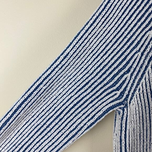 Aerie Sugar Rush Chenille Polo Henley Sweater Striped Oversized Coastal Preppy M - Picture 10 of 15